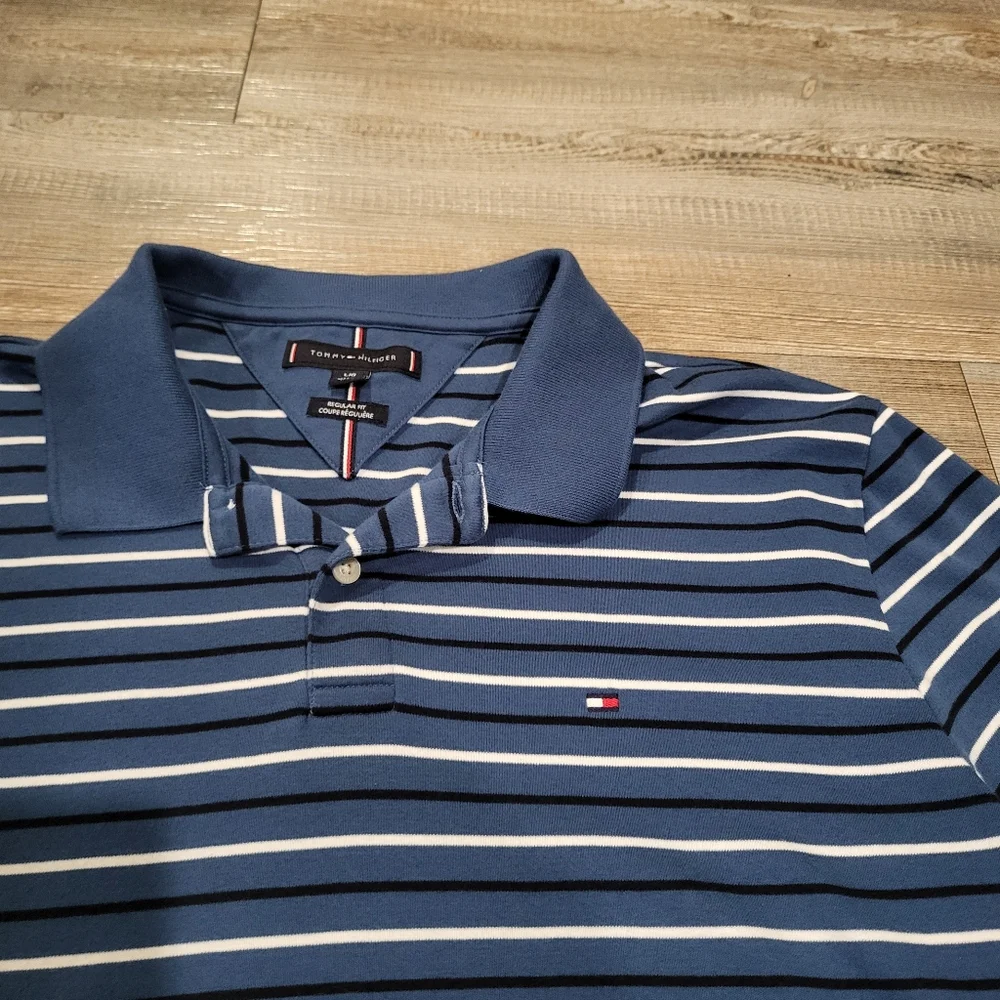Tommy Hilfiger Polo Knit Mens Size Large Regular Fit Smooth Cotton Striped - Picture 2 of 6